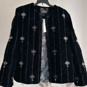 Zara Embroidered Boho Velvet Jacket New